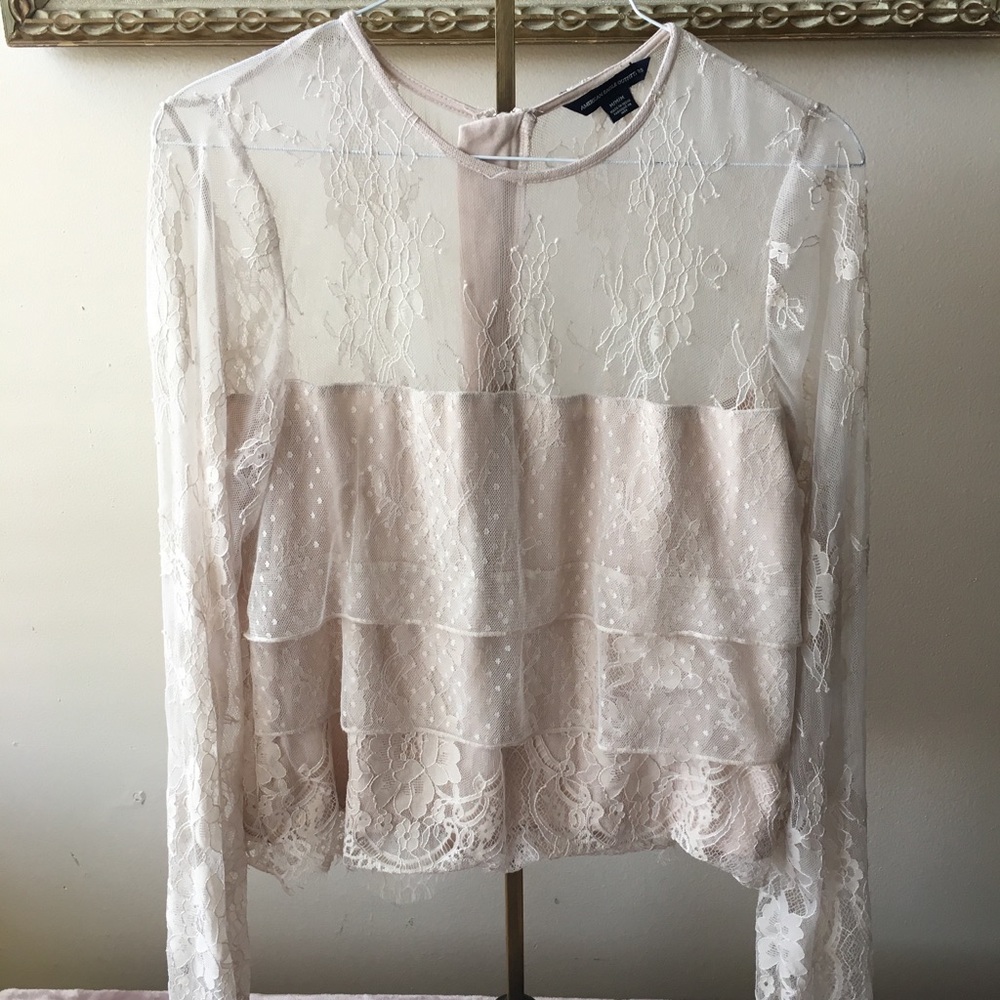 Pink Sheer Lace and Ruffles Top